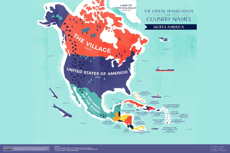 Much of North America has been influenced by European colonialists, e.g. El Salvador and Costa Rica being derived from "The Savior" and "Rich Coast" respectively.