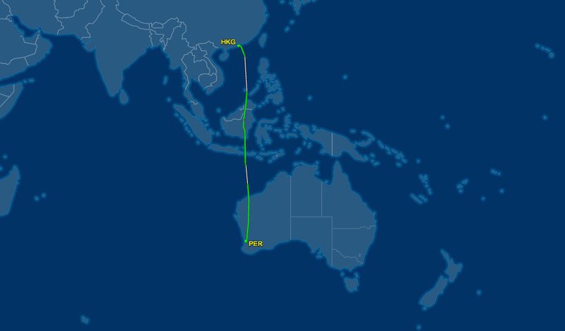 The Hong Kong to Perth flight is only a 6,219 km non-stop flight.