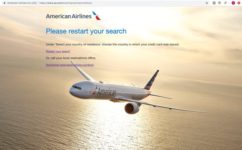 The aa.com error page almost stopped me.