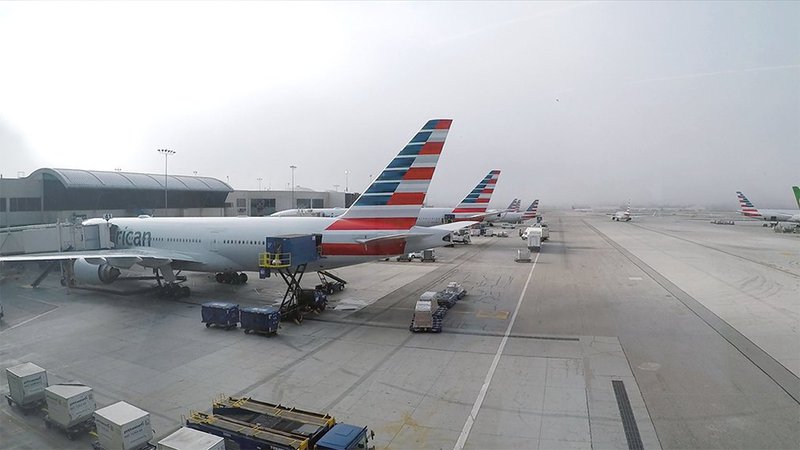 American Airlines planes parked at LAX.