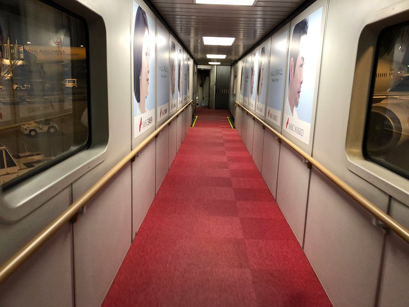 The jetbridge onto the plane at Narita Airport.