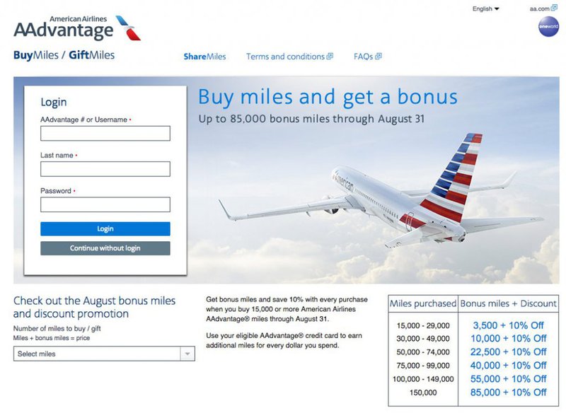 American Airlines run regular promotions to buy points at a discount, offering frequent flyers the opportunity to fly at the pointy end for less.