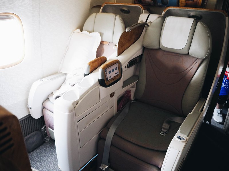 Emirates business class seat.