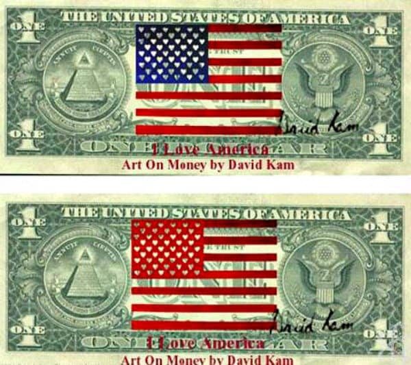 David Kam&#x27;s patriotic version of the US dollar banknote. (Image: David Kam)