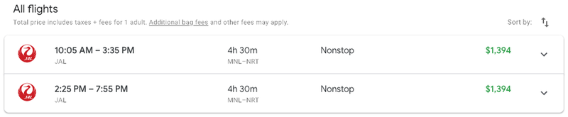 Our flight was selling for $1394 on Google Flights.