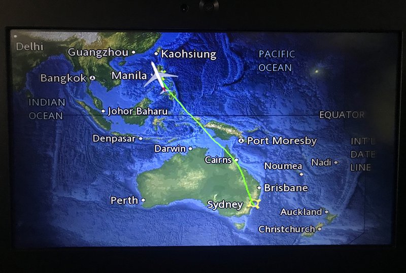 QF19&#x27;s flight path from Sydney to Manila.