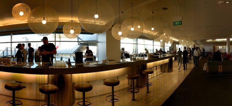 The bar in the Qantas Business Lounge at Sydney International Airport.